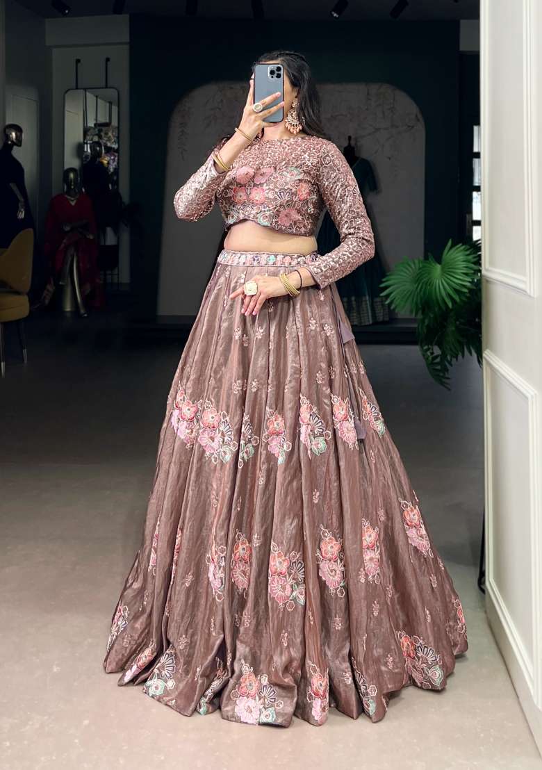 Chiku Work Fendi Lehenga Set with Sequin for Diwali | Wedding & Festive Wear - Indya