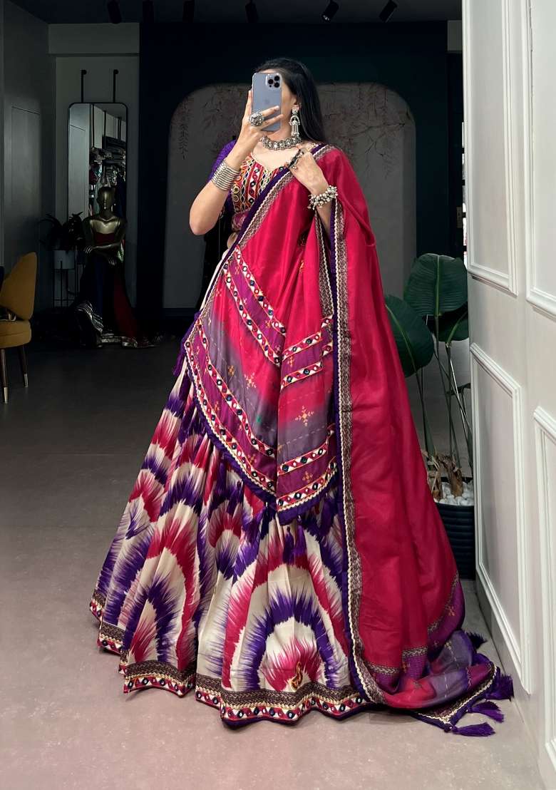Purple Silk Lehenga Set with Printed for Diwali | Wedding & Festive Wear - Indya