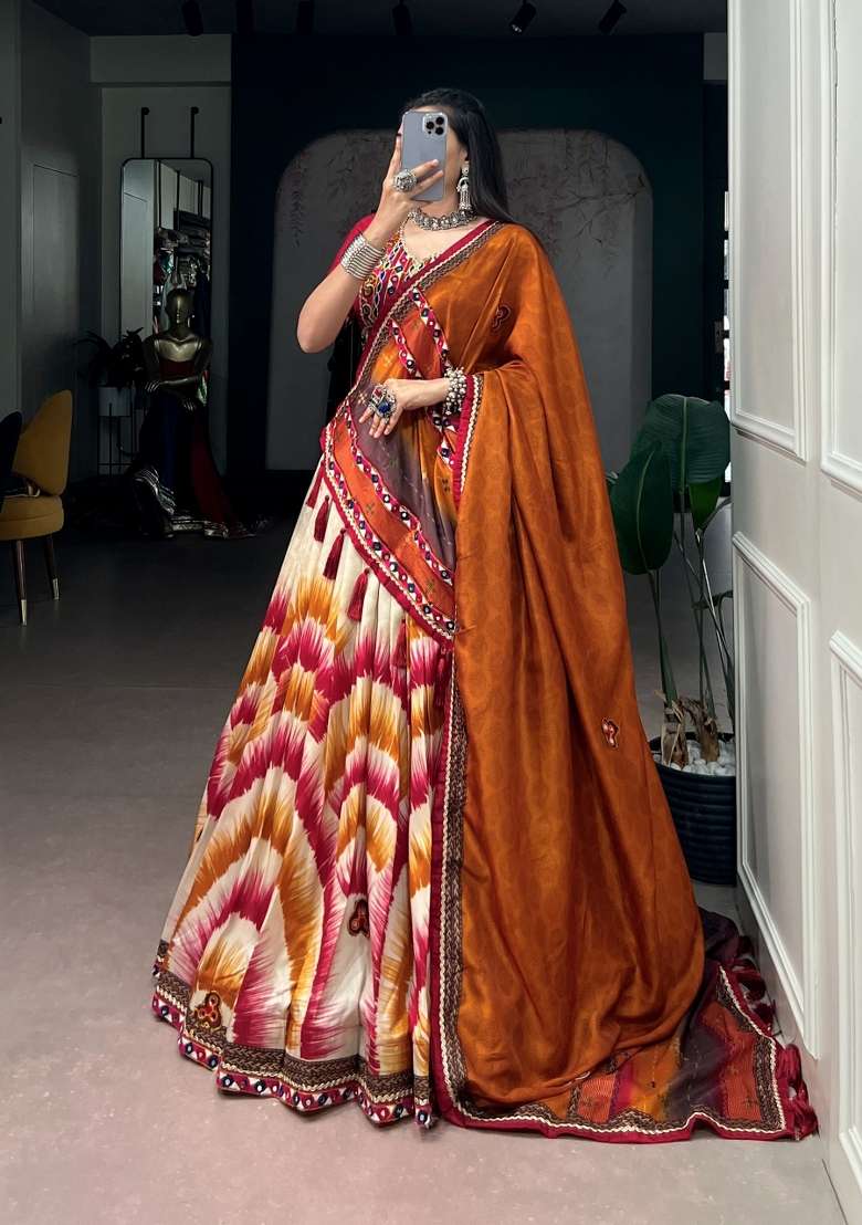 Red Silk Lehenga Set with Printed for Diwali | Wedding & Festive Wear - Indya