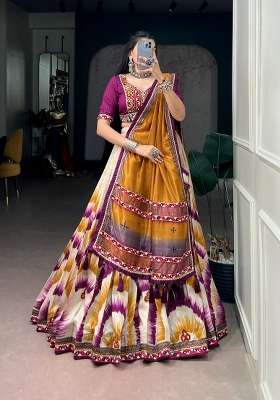 Wine Silk Lehenga Set with Printed for Diwali | Wedding & Festive Wear