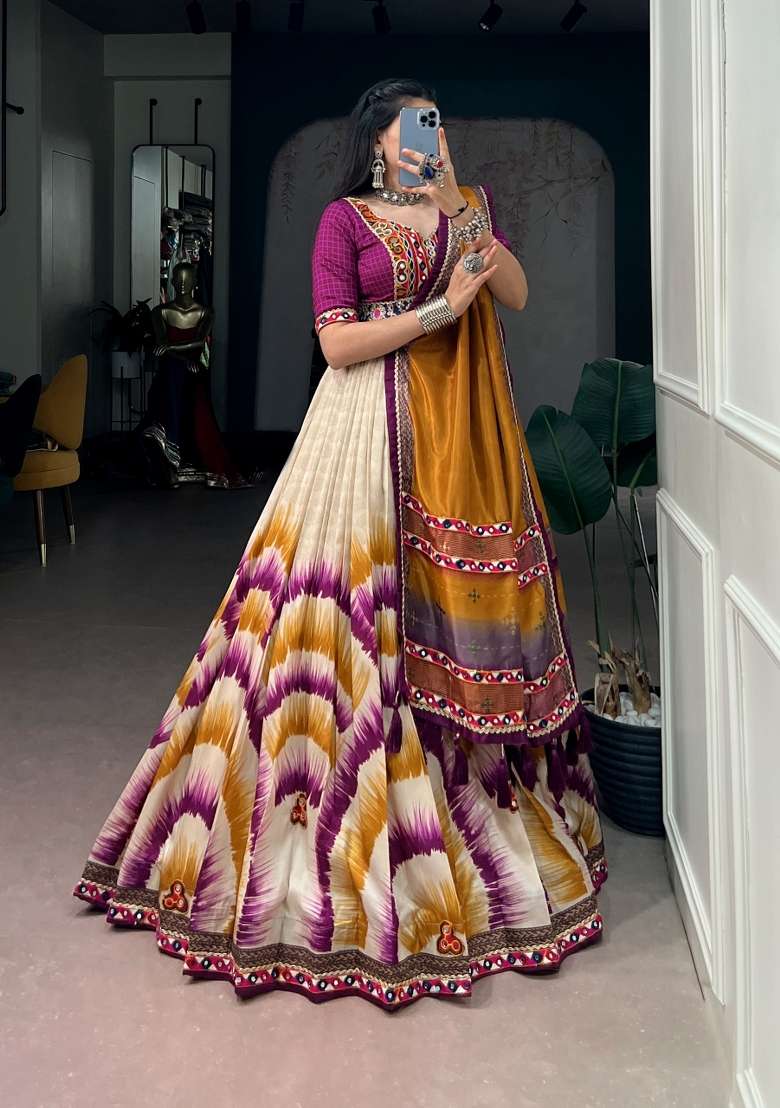 Wine Silk Lehenga Set with Printed for Diwali | Wedding & Festive Wear - Indya
