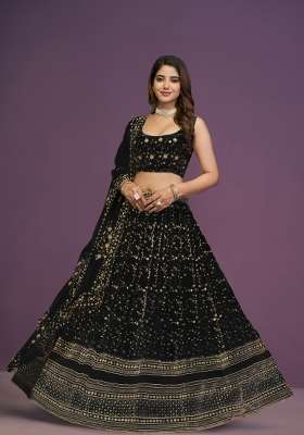 Black Georgette Lehenga Set with Embroidery for Diwali | Wedding & Festive Wear