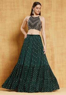 Green Georgette Lehenga Set with Embroidery for Diwali | Wedding & Festive Wear
