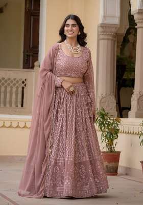 Cream Embroidery Georgette Lehenga Set for Diwali and Festive Wear