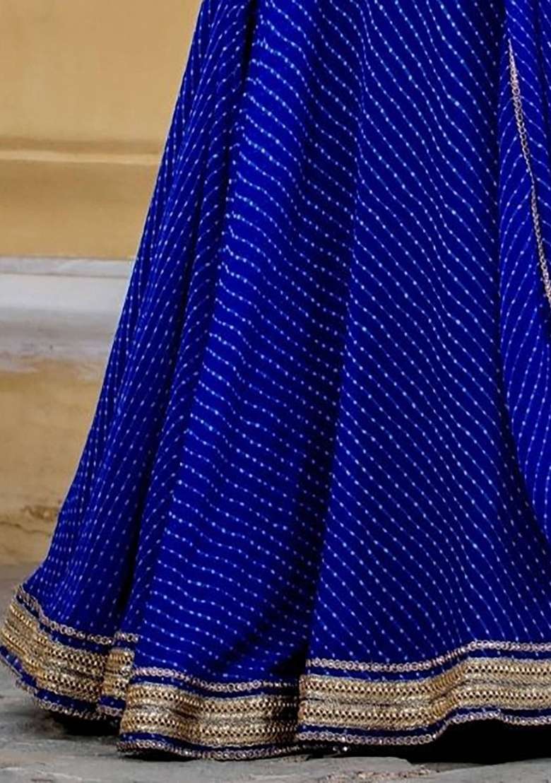 Royal Blue Embroidery Georgette Lehenga Set for Diwali and Festive Wear - Indya