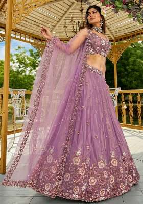 Purple Crepe Lehenga Set with Embroidery for Diwali | Wedding & Festive Wear