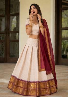 White Cotton Lehenga Set with Embroidery for Diwali | Wedding & Festive Wear
