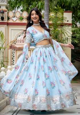Sky Blue Embroidery Georgette Lehenga Set