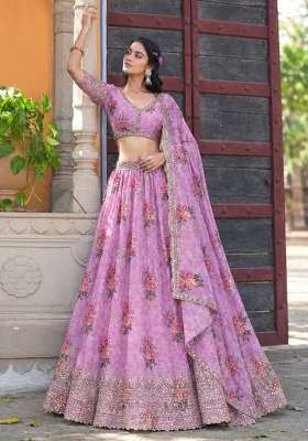 Pink Embroidery Georgette Lehenga Set