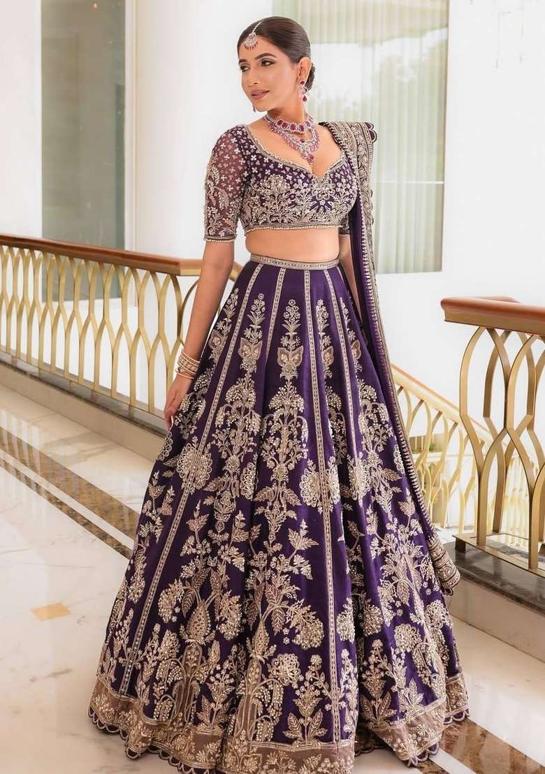 Blue Embroidery Georgette Lehenga Set - Indya