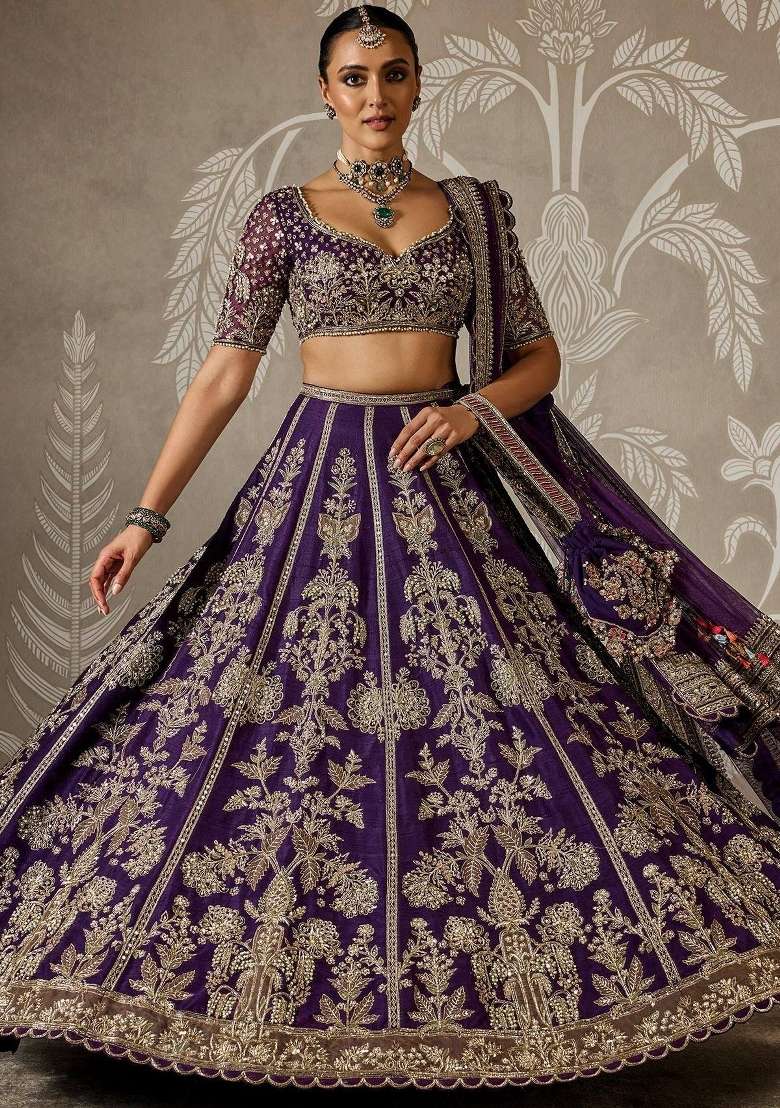 Blue Embroidery Georgette Lehenga Set - Indya