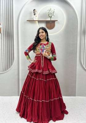 Maroon Mirror Work Cotton Lehenga Set for Diwali and Festive Wear