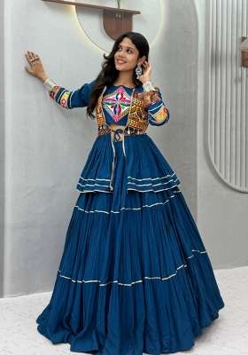 Rama Cotton Lehenga Set with Mirror Work for Diwali | Wedding & Festive Wear