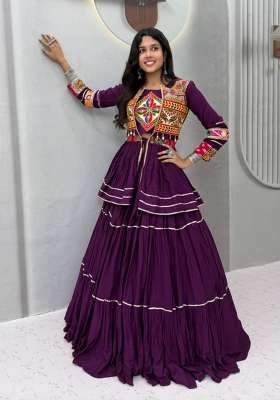 Wine Mirror Work Cotton Lehenga Set for Diwali and Festive Wear