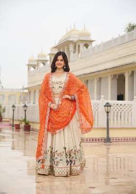 Orange Work Silk Lehenga Set with Sequin for Diwali | Wedding & Festive Wear