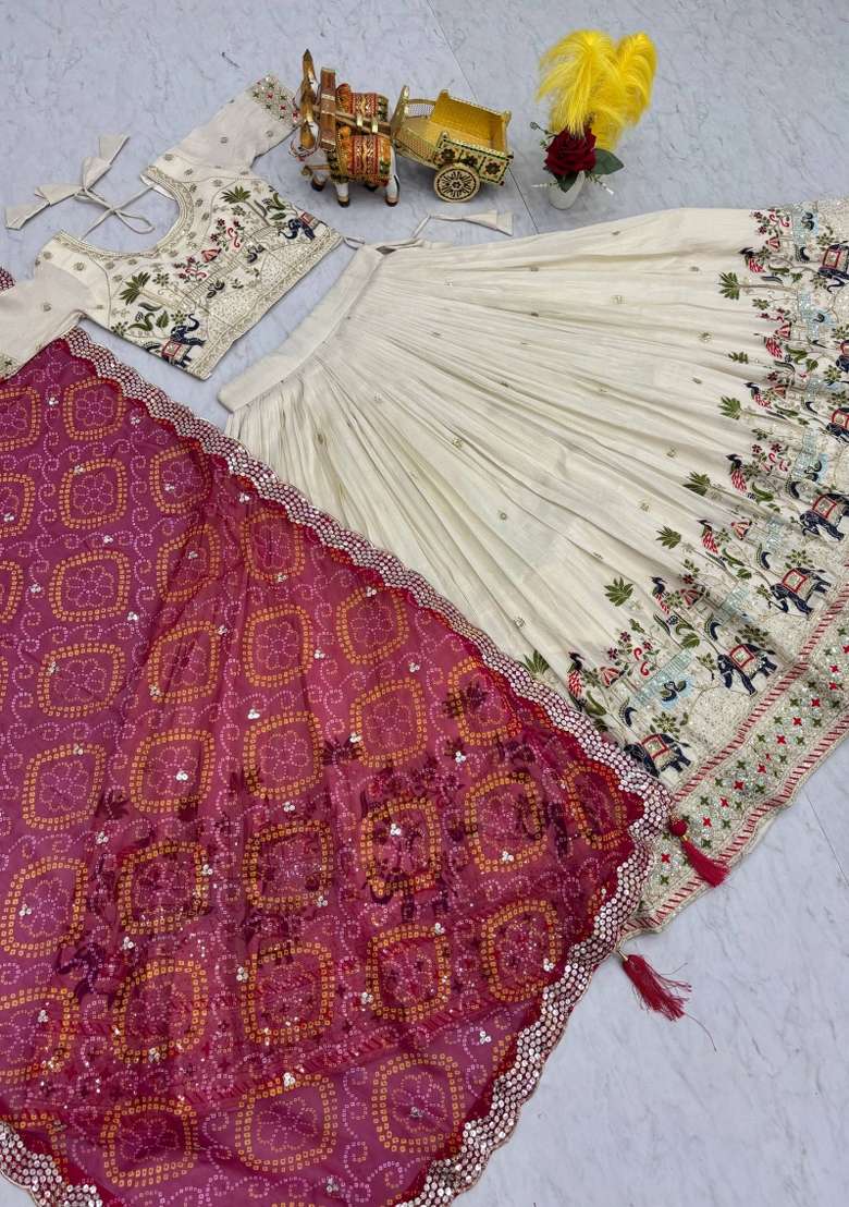 Pink Sequin Work Silk Lehenga Set for Diwali and Festive Wear - Indya