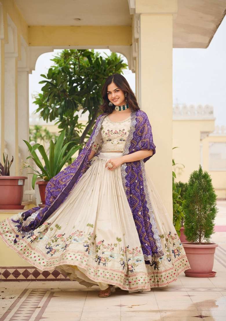 Purple Work Silk Lehenga Set with Sequin for Diwali | Wedding & Festive Wear - Indya