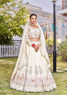 Beige Sequin Work Vichitra Lehenga Set for Diwali and Festive Wear