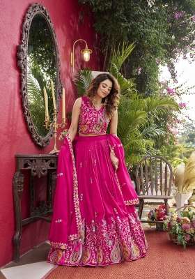 Pink Work Vichitra Lehenga Set with Sequin for Diwali | Wedding & Festive Wear