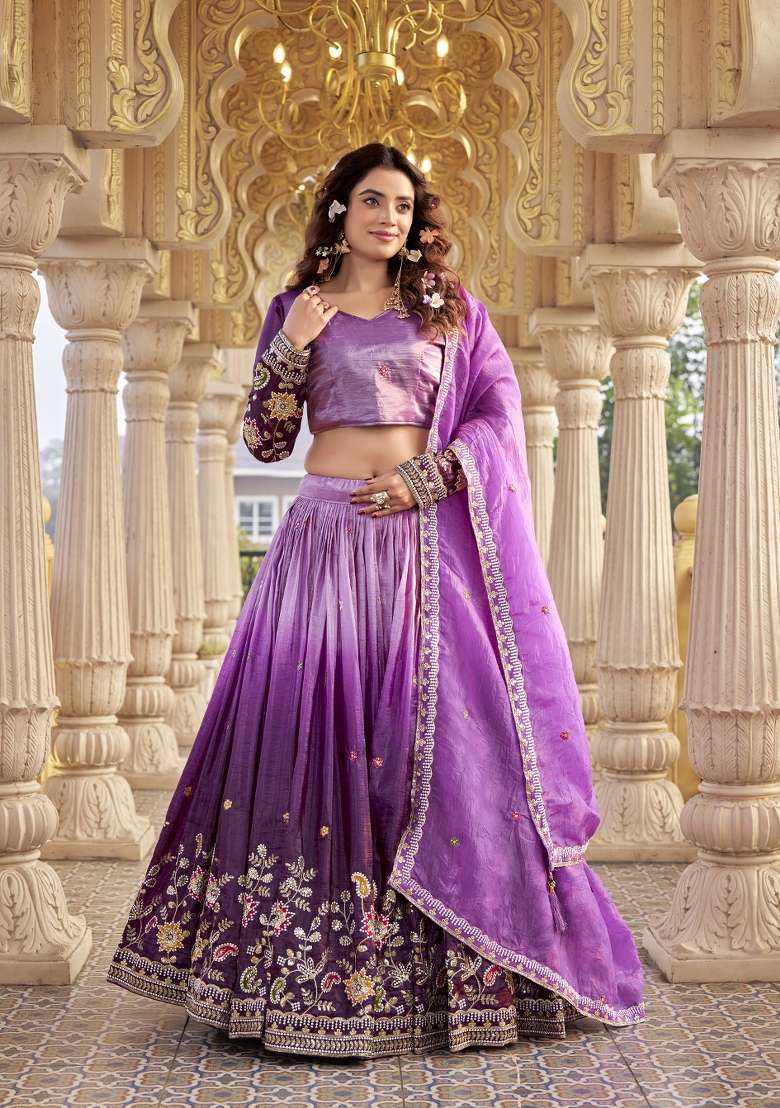 Wine Sequin Work Gold Crush Lehenga Set for Diwali and Festive Wear - Indya