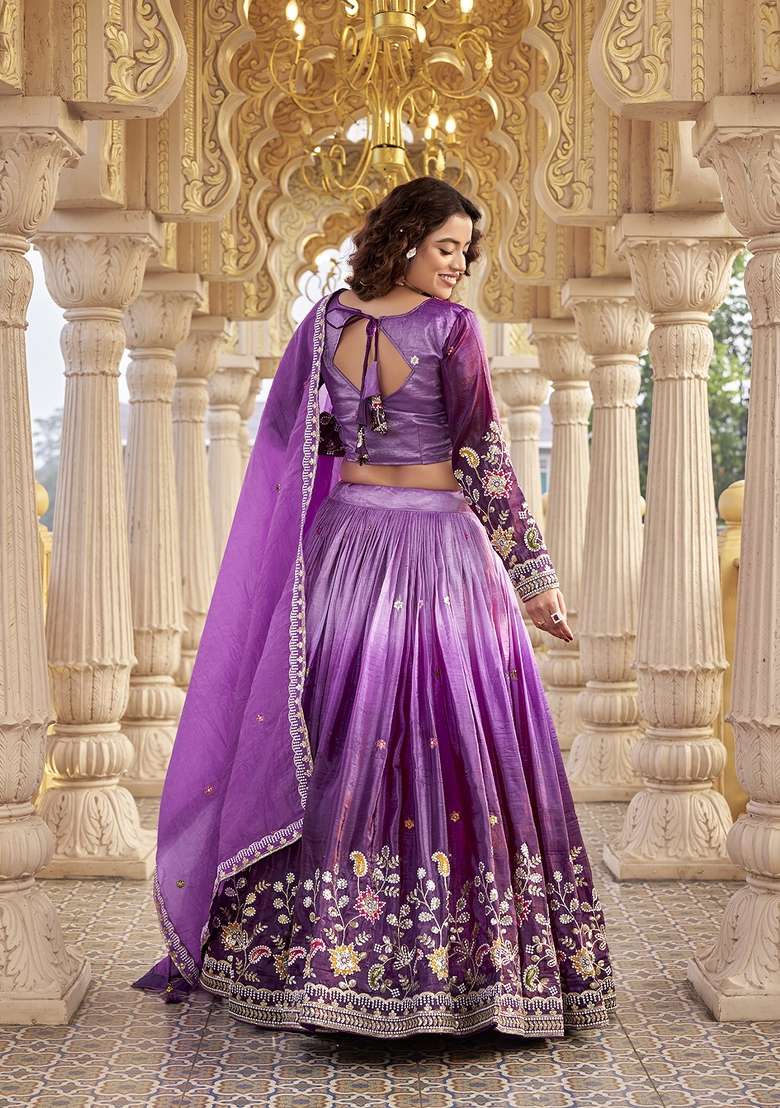 Wine Sequin Work Gold Crush Lehenga Set for Diwali and Festive Wear - Indya