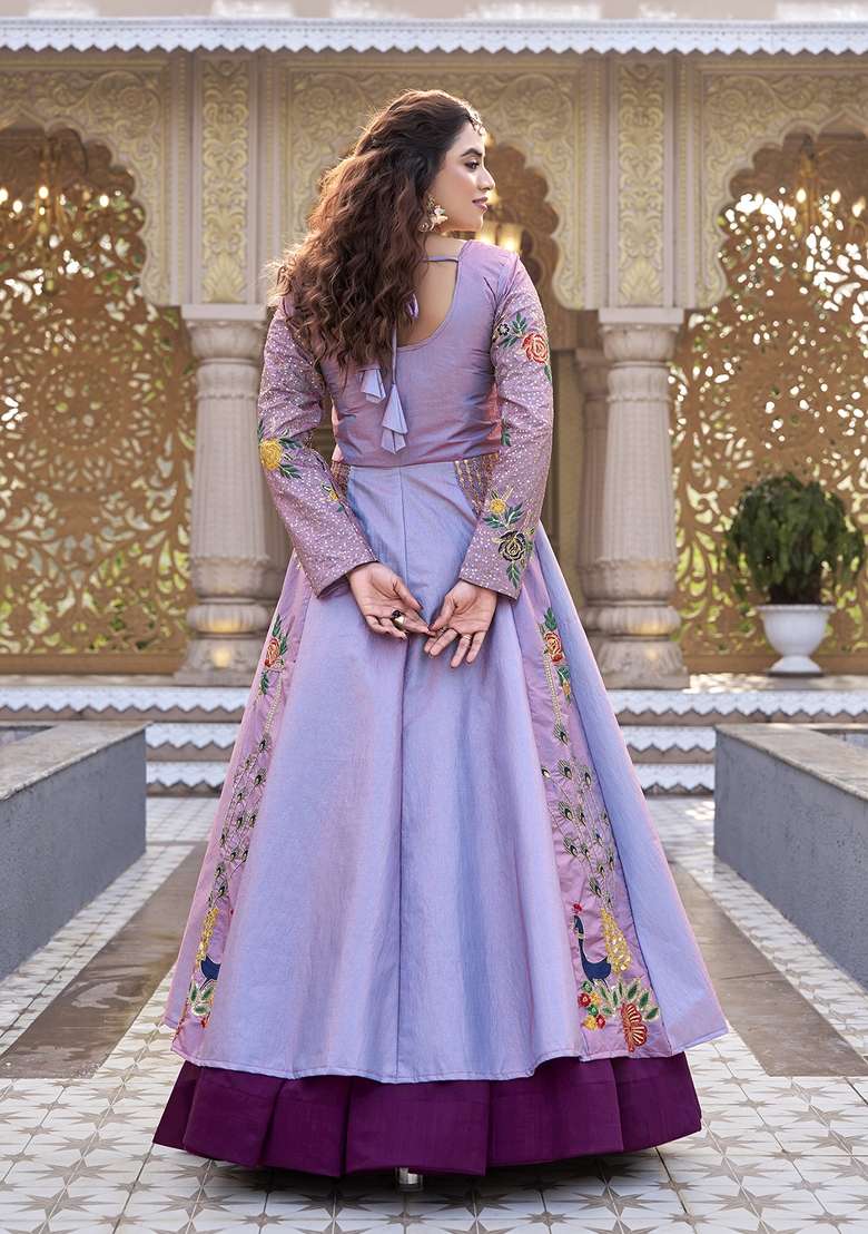 Lavender Sequin Work Silk Lehenga Set for Diwali and Festive Wear - Indya