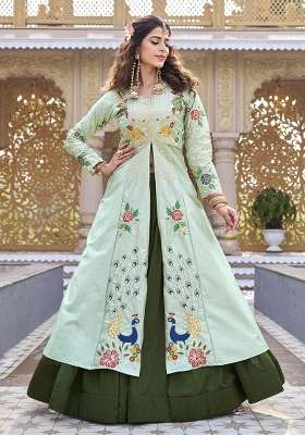 Pista Sequin Work Silk Lehenga Set for Diwali and Festive Wear