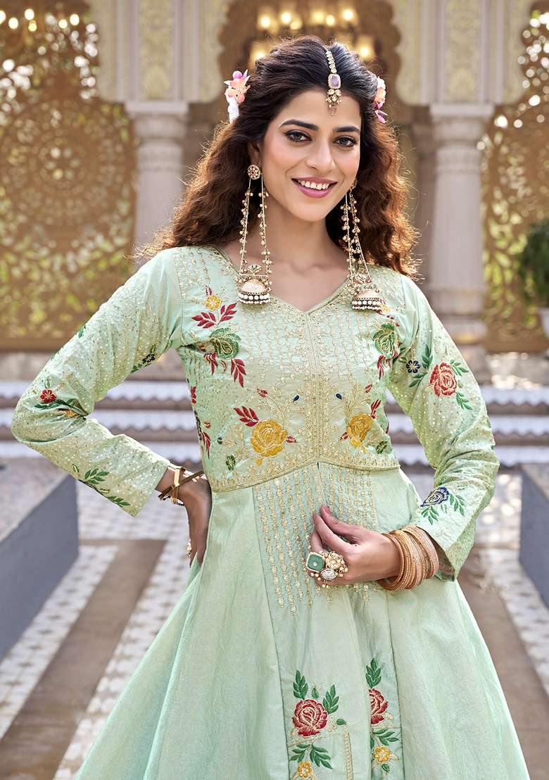 Pista Sequin Work Silk Lehenga Set for Diwali and Festive Wear - Indya