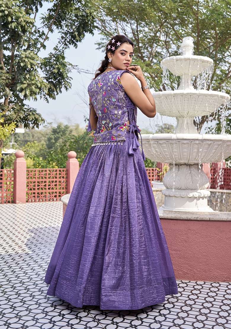 Purple Work Gold Crush Lehenga Set with Sequin for Diwali | Wedding & Festive Wear - Indya