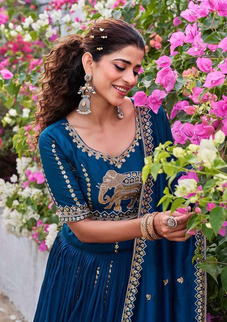 Violet Sequin Work Vichitra Lehenga Set for Diwali and Festive Wear - Indya