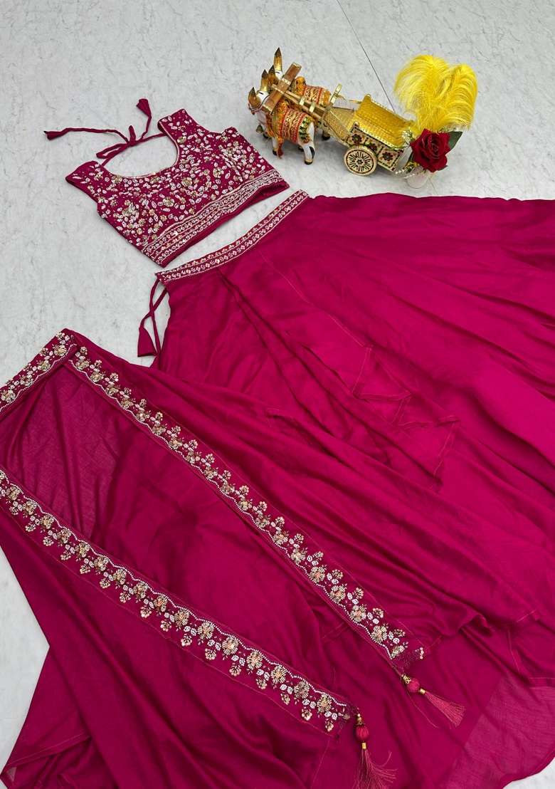 Pink Work Silk Lehenga Set with Sequin for Diwali | Wedding & Festive Wear - Indya