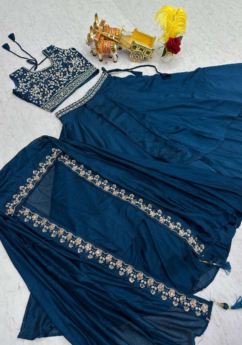 Rama Work Silk Lehenga Set with Sequin for Diwali | Wedding & Festive Wear - Indya