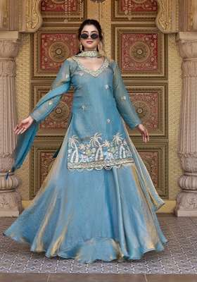 Firozi Work Fendi Lehenga Set with Sequin for Diwali | Wedding & Festive Wear
