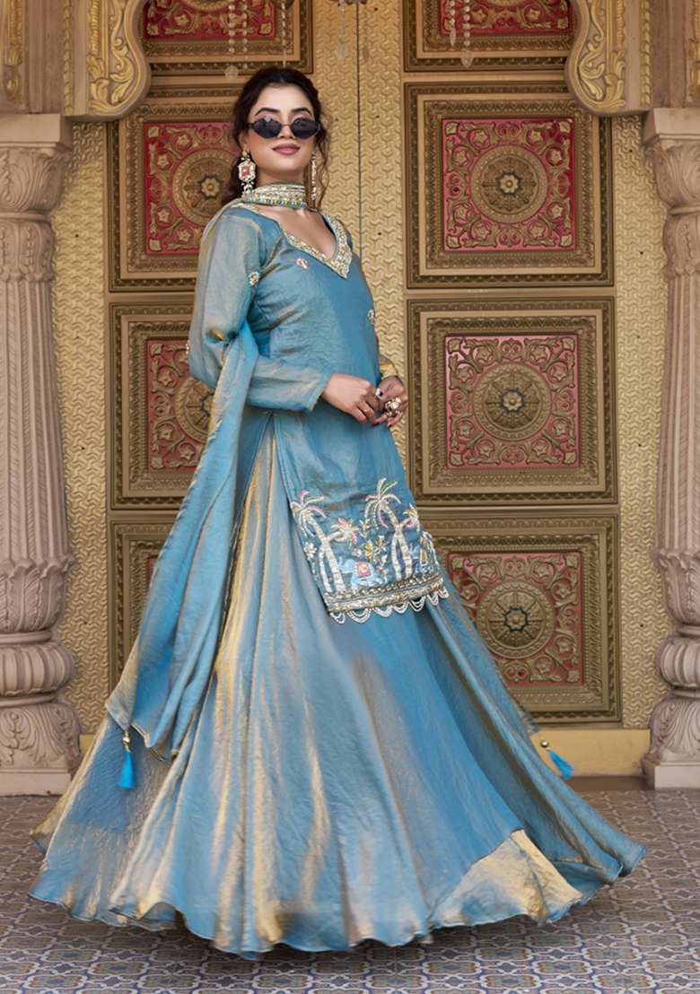 Firozi Work Fendi Lehenga Set with Sequin for Diwali | Wedding & Festive Wear - Indya