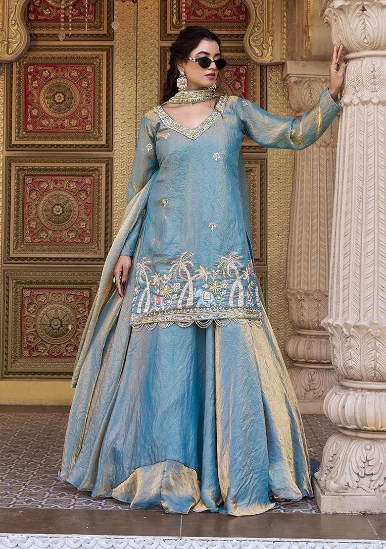 Firozi Work Fendi Lehenga Set with Sequin for Diwali | Wedding & Festive Wear - Indya