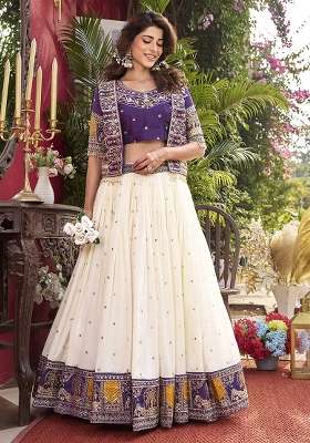 Purple Vichitra Lehenga Set with Embroidery for Diwali | Wedding & Festive Wear