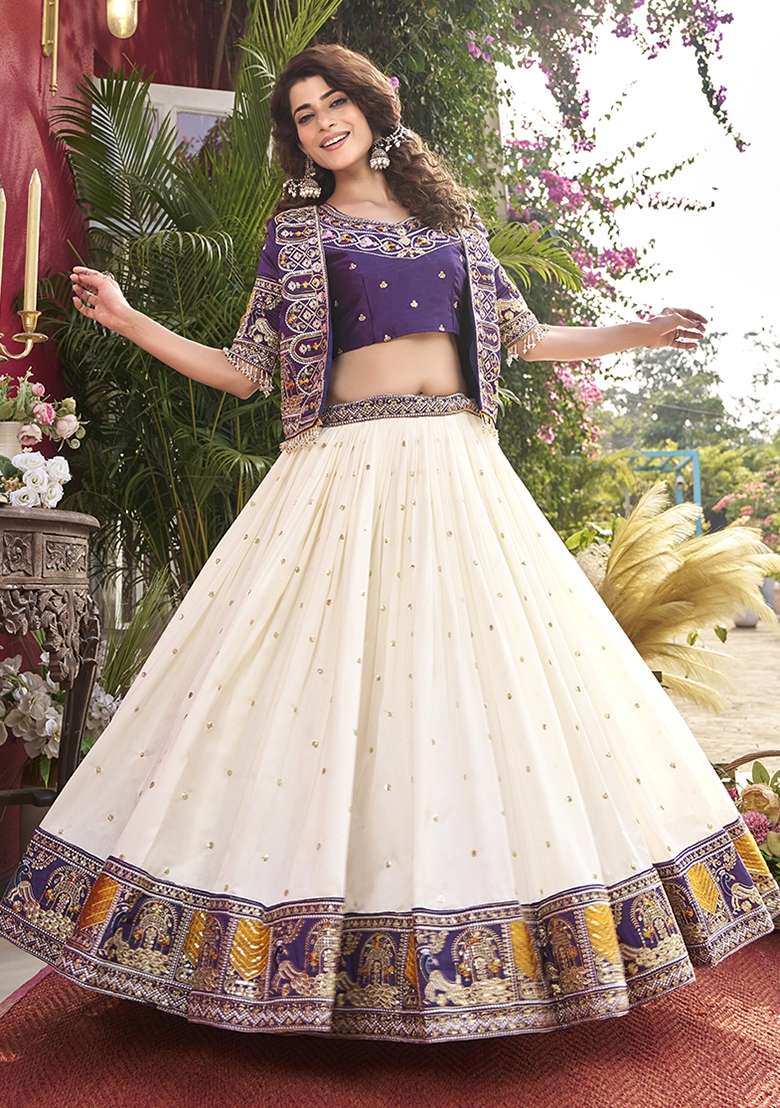 Purple Vichitra Lehenga Set with Embroidery for Diwali | Wedding & Festive Wear - Indya