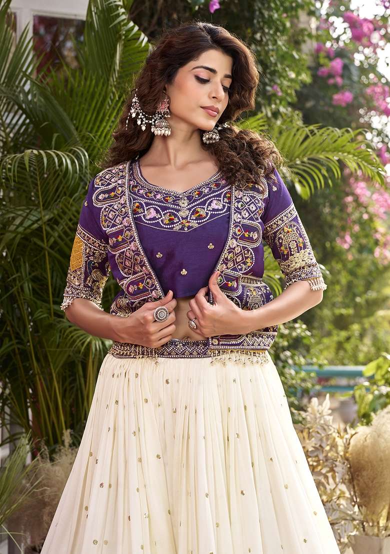 Purple Vichitra Lehenga Set with Embroidery for Diwali | Wedding & Festive Wear - Indya