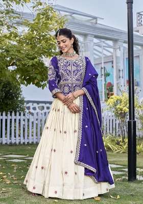 Blue Work Vichitra Lehenga Set with Sequin for Diwali | Wedding & Festive Wear