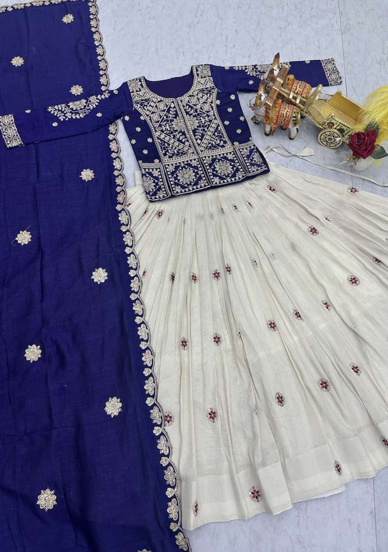Blue Work Vichitra Lehenga Set with Sequin for Diwali | Wedding & Festive Wear - Indya
