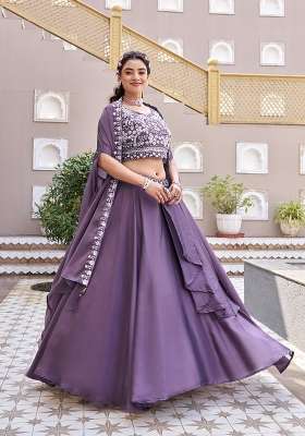 Lavender Sequin Work Silk Lehenga Set for Diwali and Festive Wear