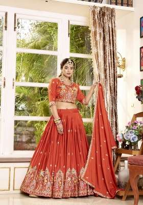 Orange Sequin Work Silk Lehenga Set for Diwali and Festive Wear