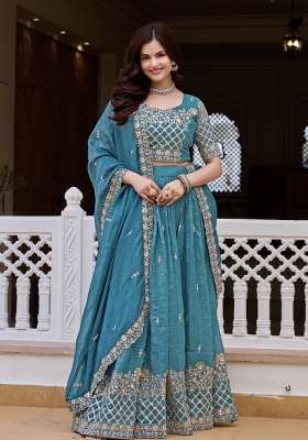 Firozi Work Crunchy Lehenga Set with Sequin for Diwali | Wedding & Festive Wear