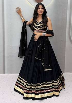 Black Gamthi Work Cotton Lehenga Set for Diwali | Wedding & Festive Wear
