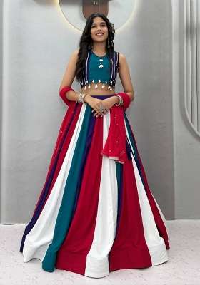 Multicolor Cotton Lehenga Set with Mirror Work for Diwali | Wedding & Festive Wear