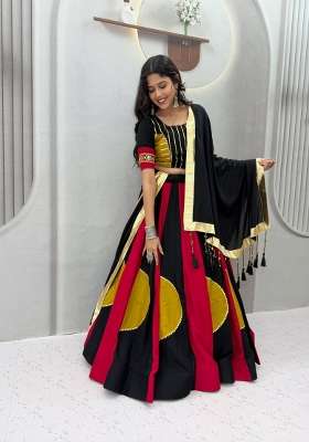 Black Gamthi Work Cotton Lehenga Set for Diwali and Festive Wear