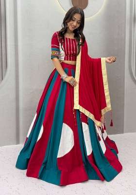 Rama Gamthi Work Cotton Lehenga Set for Diwali and Festive Wear