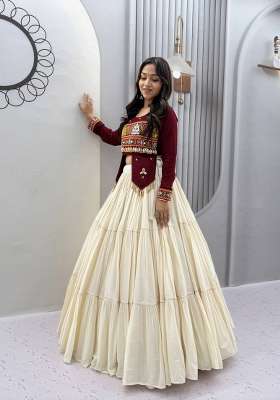 Maroon Gamthi Work Cotton Lehenga Set for Diwali and Festive Wear
