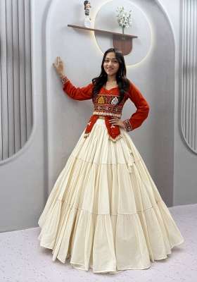 Orange Gamthi Work Cotton Lehenga Set for Diwali and Festive Wear