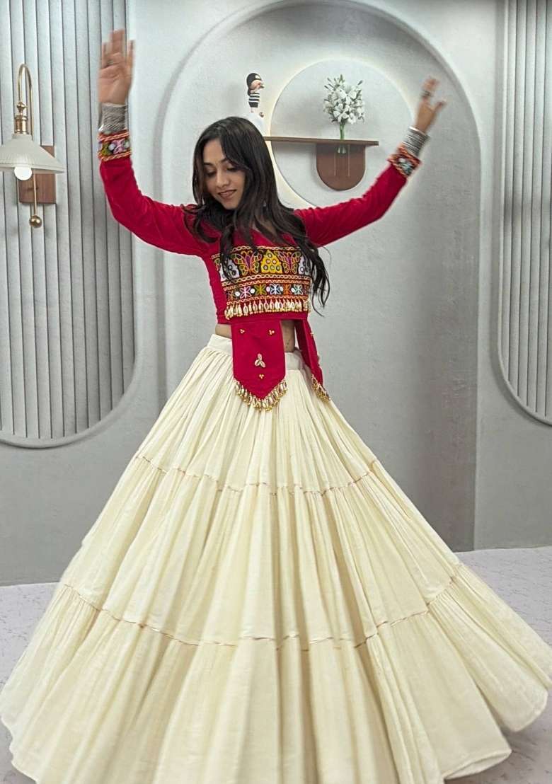 Rani Pink Gamthi Work Cotton Lehenga Set for Diwali and Festive Wear - Indya